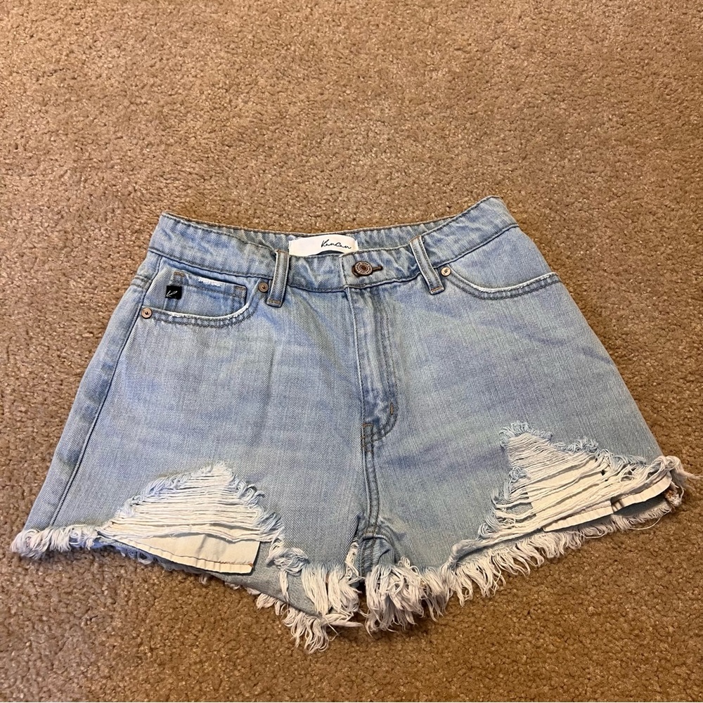 Women's Kancan Denim Shorts High Rise Size S  Light Wash w/ Distressing